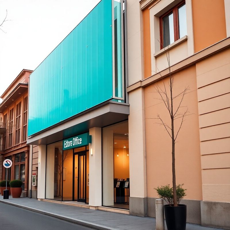 Fațada clădirii redacției pe un bulevard din Craiova, cu semnalistică teal